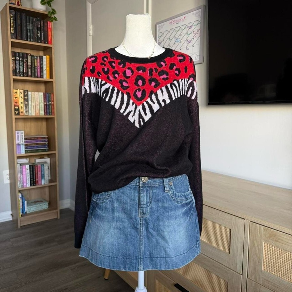 bar lll leopard and zebra print knit sweater